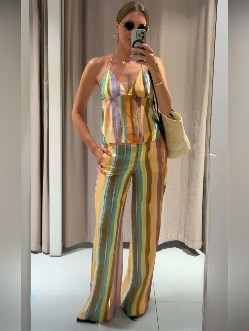 ZARA STRIPED WIDE LEG PANTS